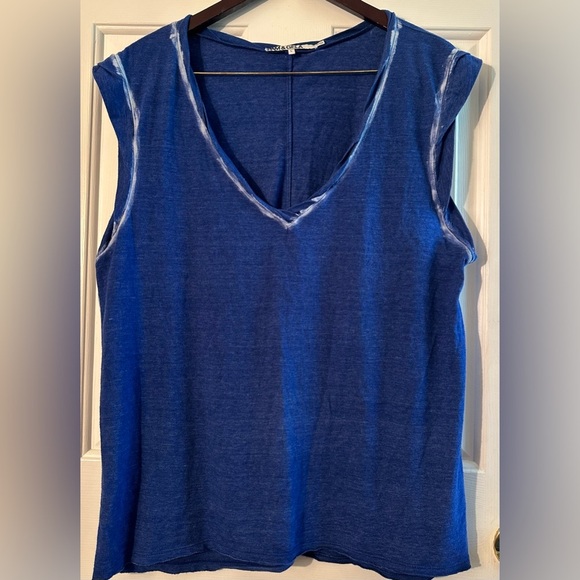 PAM & GELA Women L Blue V Neck Sleeveless MADE USA Tie Dye Details Soft Relaxed - Picture 2 of 9